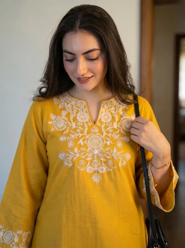 Yellow_Cotton_Embroidered_Kurta_Set_with_Palazzo_Pants