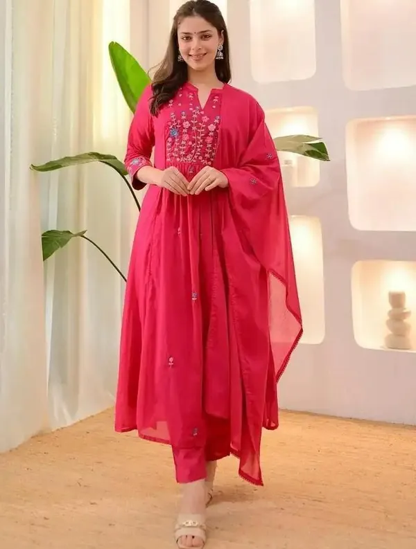 Fuchsia_Cotton_Premium_Kurta_Pant_Set_With_Dupatta_For_Women