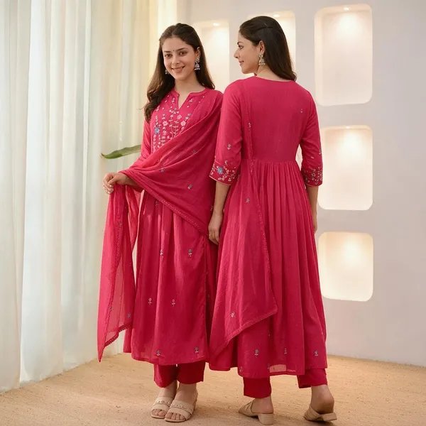 Fuchsia_Cotton_Premium_Kurta_Pant_Set_With_Dupatta_For_Women