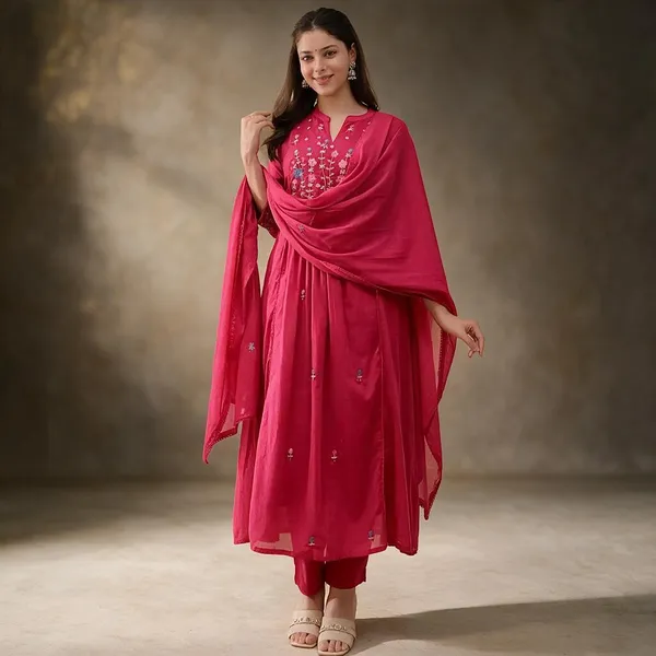Fuchsia_Cotton_Premium_Kurta_Pant_Set_With_Dupatta_For_Women