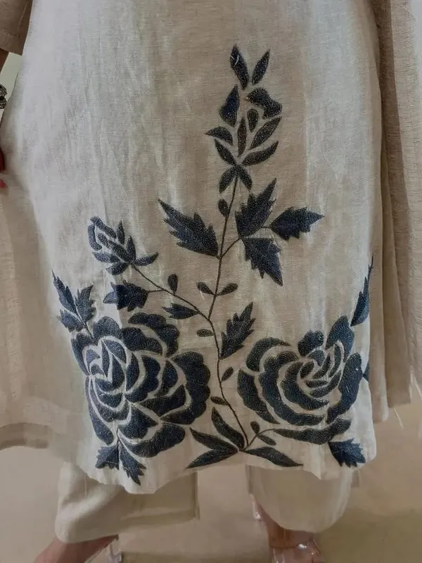 Beige_Floral_Printed_Kurta_Pant_Set