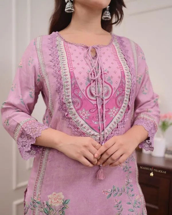 Lilac_Cotton_Premium_Kurta_Pant_Set_With_Dupatta_For_Women