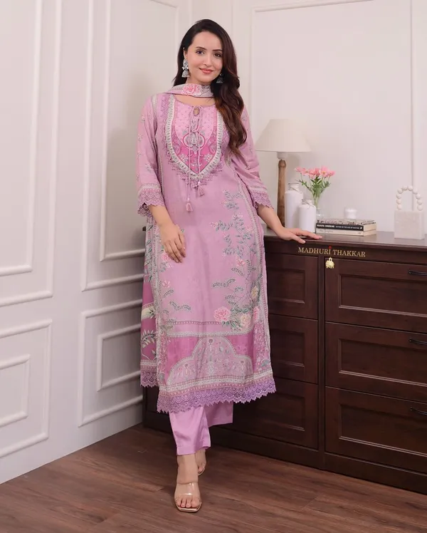Lilac_Cotton_Premium_Kurta_Pant_Set_With_Dupatta_For_Women