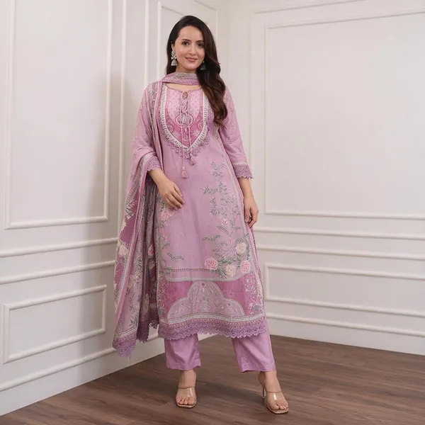 Lilac_Cotton_Premium_Kurta_Pant_Set_With_Dupatta_For_Women