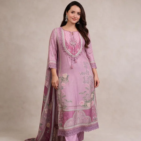 Lilac_Cotton_Premium_Kurta_Pant_Set_With_Dupatta_For_Women