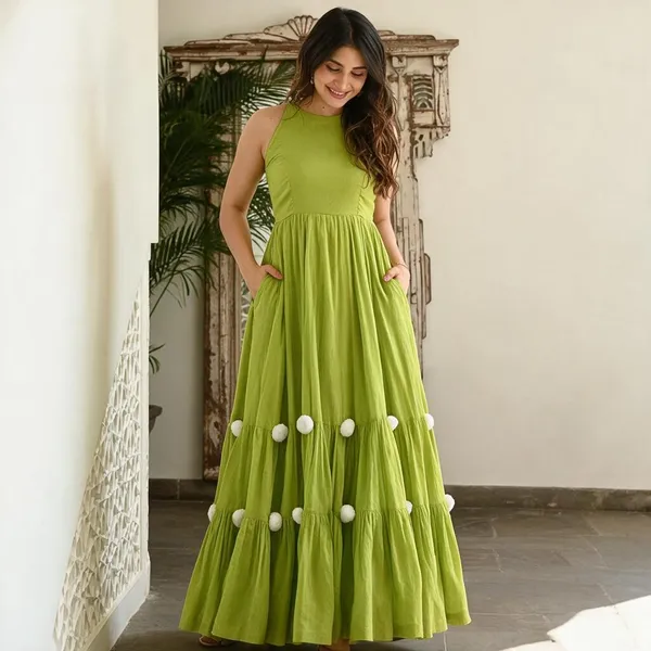 Lime_Green_Cotton_Premium_Dress_For_Women