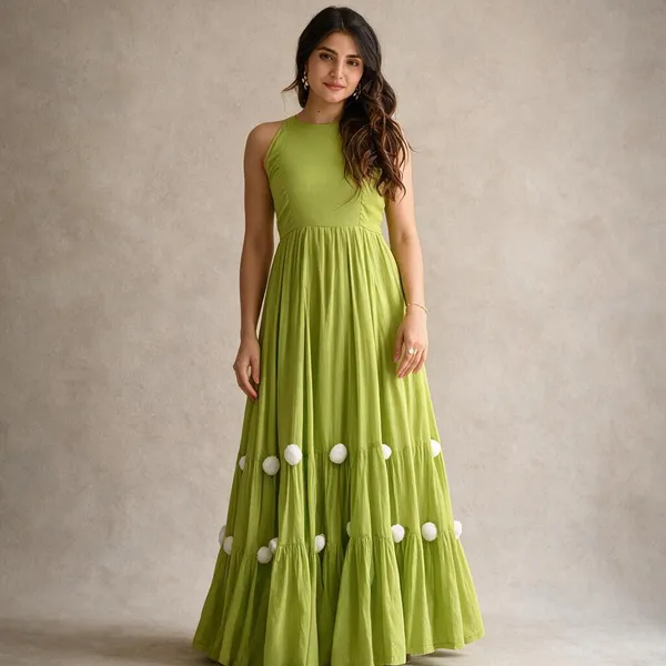 Lime_Green_Cotton_Premium_Dress_For_Women