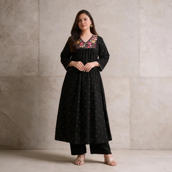 Black_Cotton_Premium_Cotton_Kurta_Set_For_Women