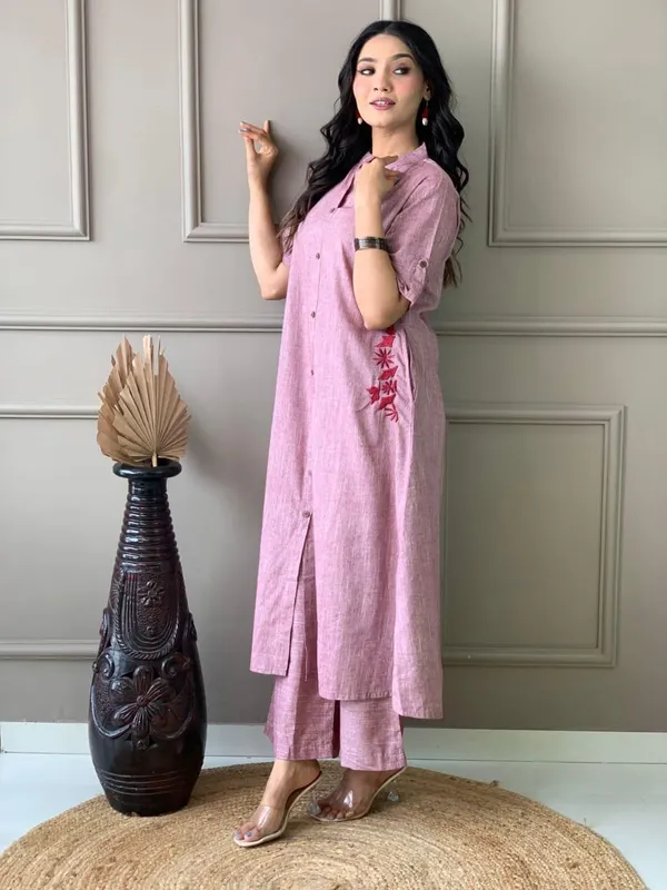 Mauve_Button-Down_Pocket_Embroidered_Kurta_Palazzo_Set
