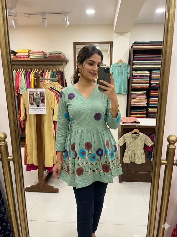 Green_Cotton_Premium_Short_Kurta_For_Women