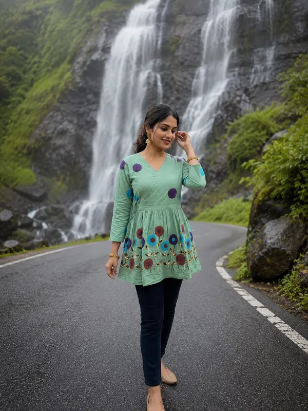 Green_Cotton_Premium_Short_Kurta_For_Women