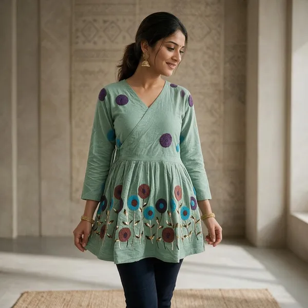Green_Cotton_Premium_Short_Kurta_For_Women