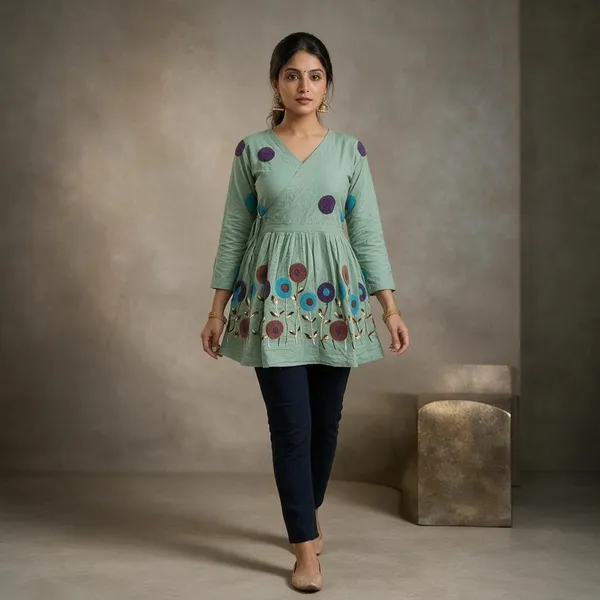Green_Cotton_Premium_Short_Kurta_For_Women