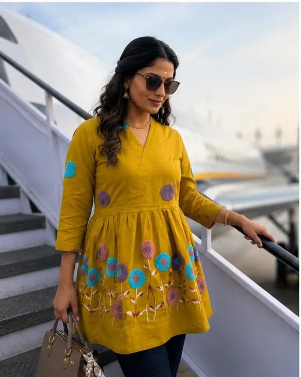 Yellow_Cotton_Premium_Short_Kurta_For_Women