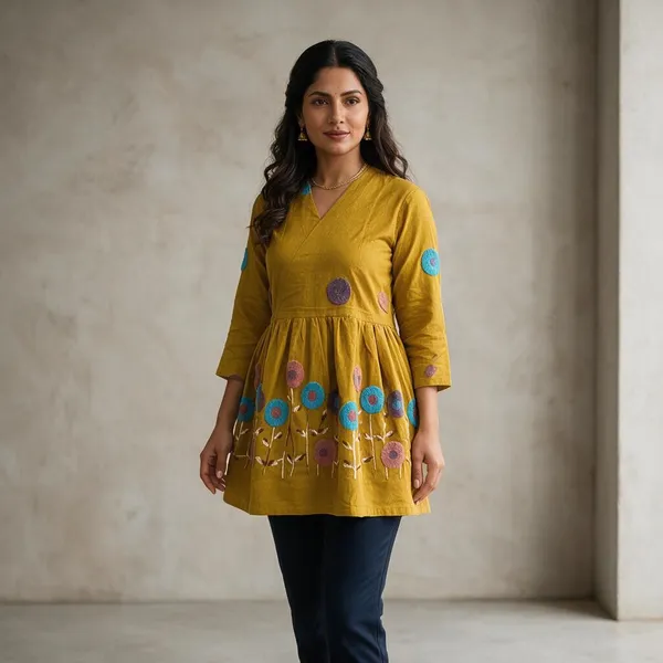 Yellow_Cotton_Premium_Short_Kurta_For_Women