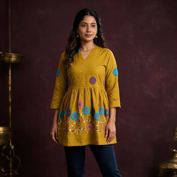 Yellow_Cotton_Premium_Short_Kurta_For_Women