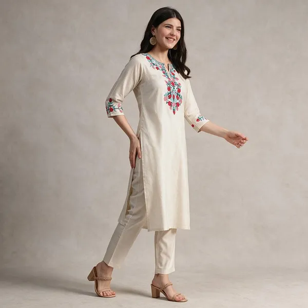 White_Cotton_Premium_Kurta_And_Pant_Set_For_Women