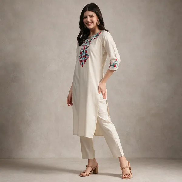 White_Cotton_Premium_Kurta_And_Pant_Set_For_Women