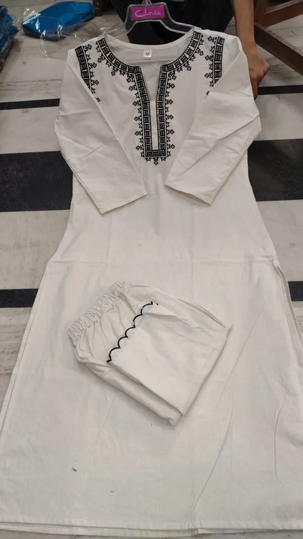Off-White_Kurta_Set_with_Black_Embroidery