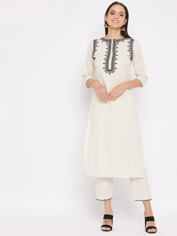 Off-White_Kurta_Set_with_Black_Embroidery