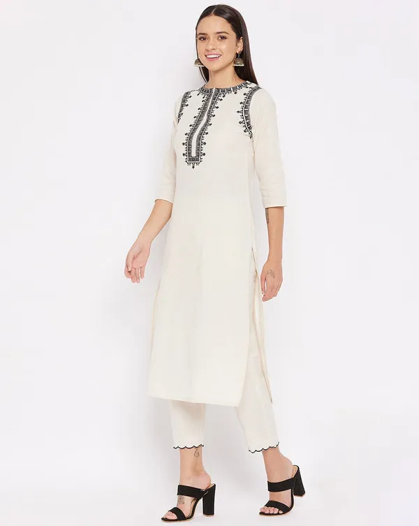 White_And_Black_Cotton_Premium_Kurta_And_Pant_Set_For_Women