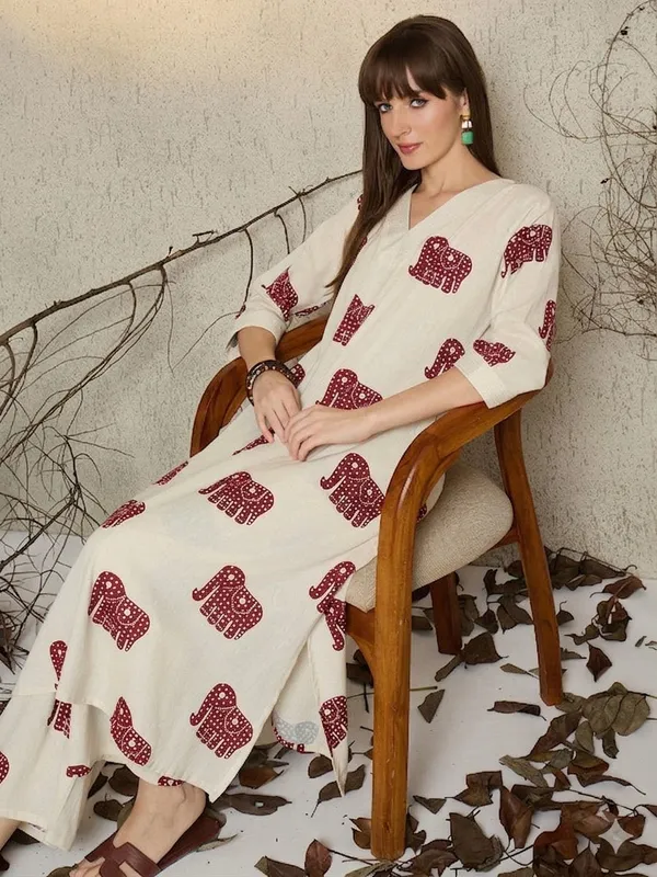 Ivory_Elephant_Print_Kurta_Palazzo_Set