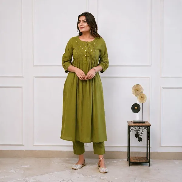 Green_Cotton_Premium_Kurta_And_Pant_Set_For_Women