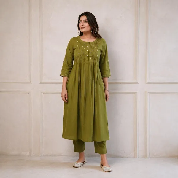 Green_Cotton_Premium_Kurta_And_Pant_Set_For_Women