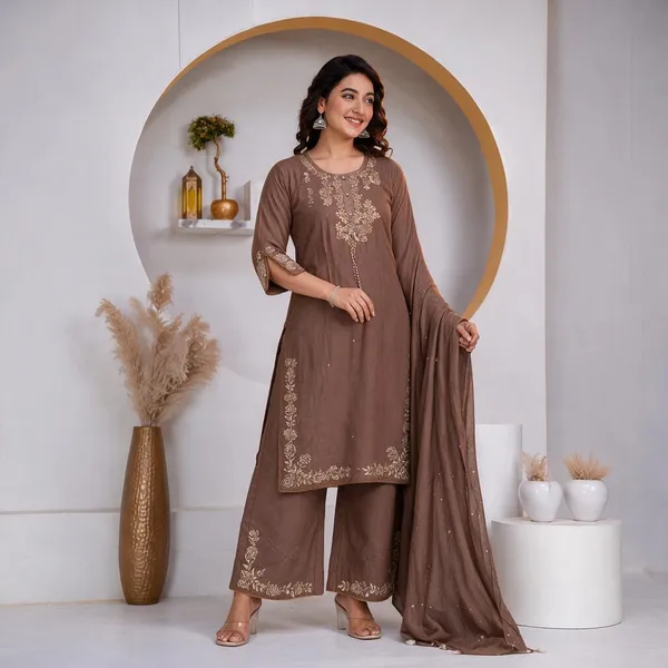 Pastel_Brown_Cotton_Premium_Cotton_Kurta_Set_For_Women