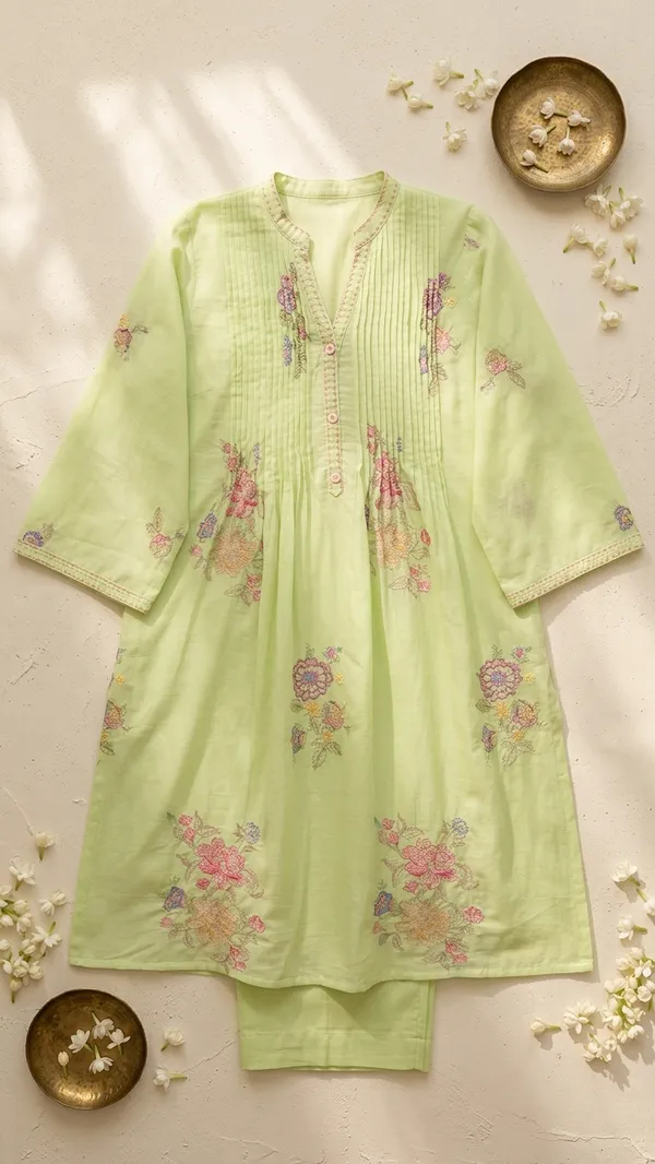 Pastel_Green_Cotton_Premium_Kurta_Set_For_Women