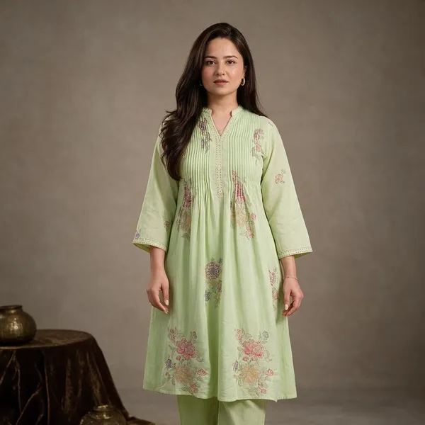 Pastel_Green_Cotton_Premium_Kurta_Set_For_Women