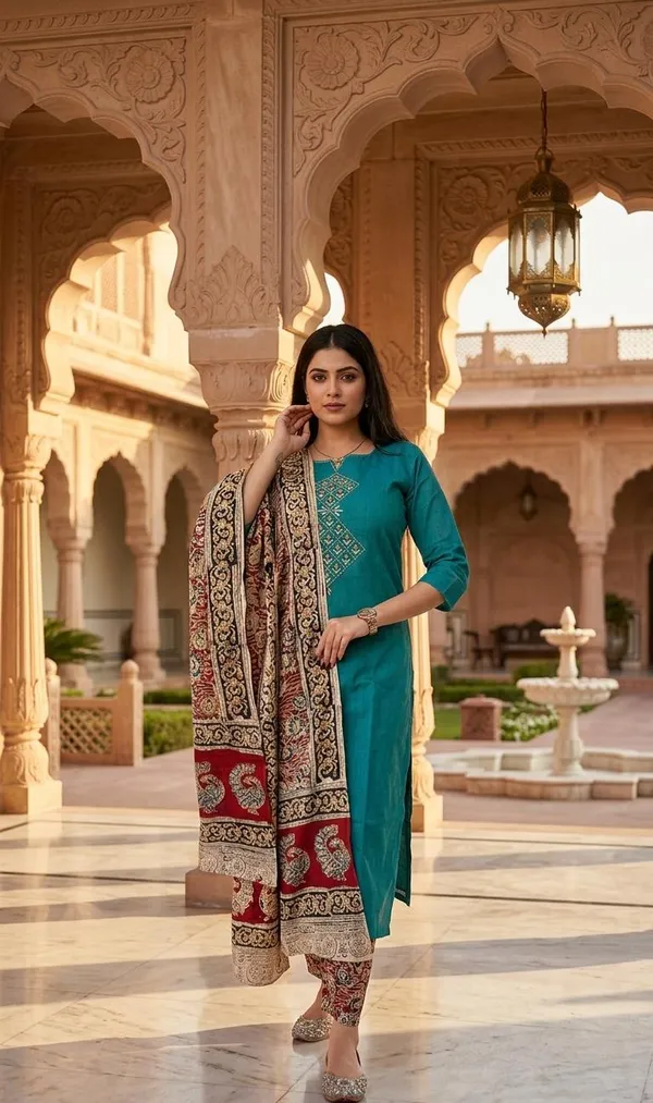 Persian_Green_Cotton_Premium_Cotton_Kurta_Set_For_Women