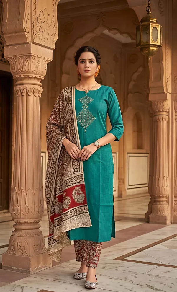 Persian_Green_Cotton_Premium_Cotton_Kurta_Set_For_Women