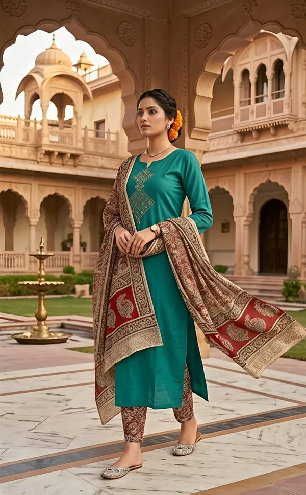 Persian_Green_Cotton_Premium_Cotton_Kurta_Set_For_Women