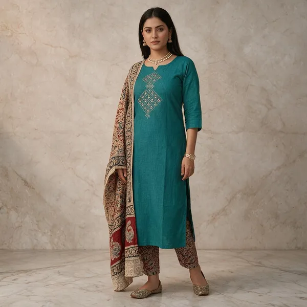 Persian_Green_Cotton_Premium_Cotton_Kurta_Set_For_Women