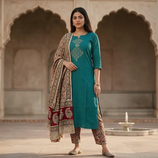 Persian_Green_Cotton_Premium_Cotton_Kurta_Set_For_Women