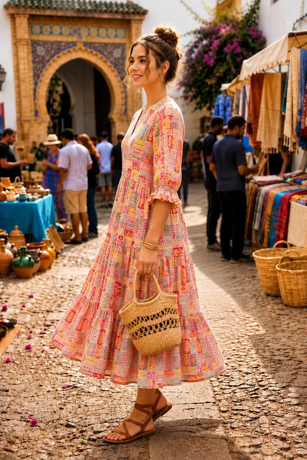Pink_Multicolour_Geometric_Printed_Tiered_Midi_Dress