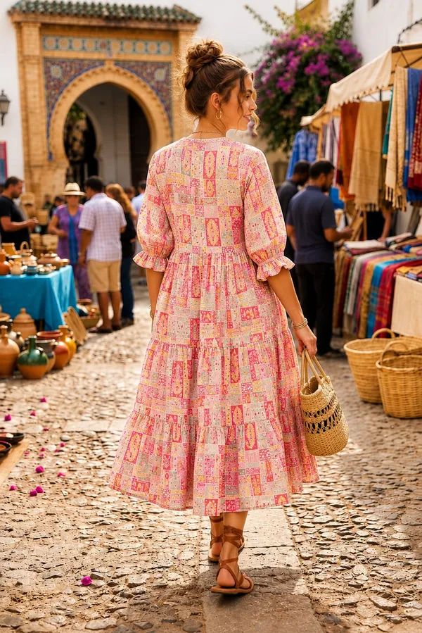 Pink_Multicolour_Geometric_Printed_Tiered_Midi_Dress