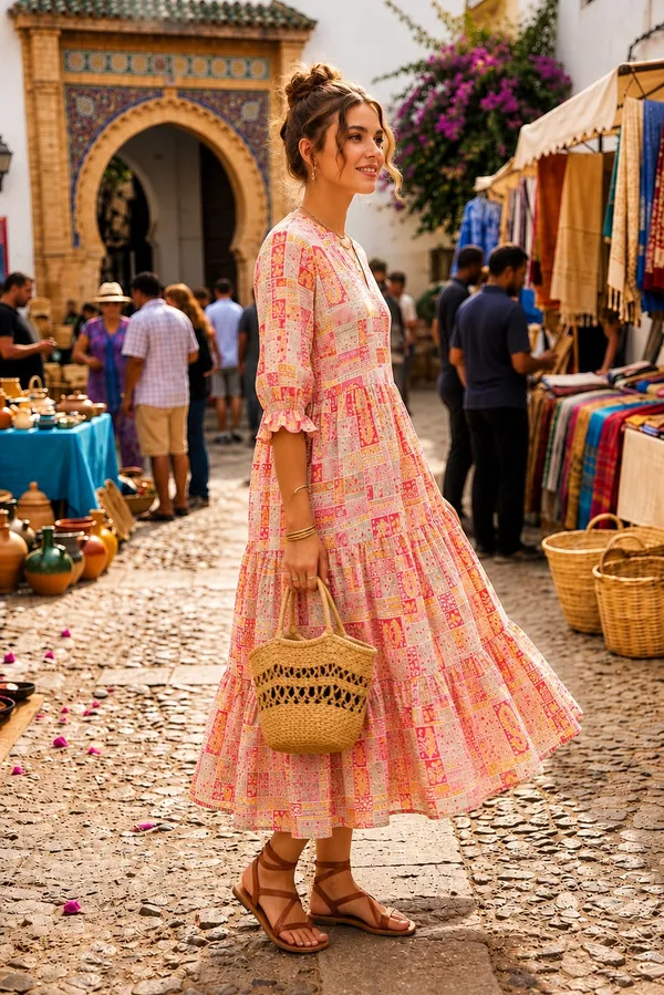 Pink_Multicolour_Geometric_Printed_Tiered_Midi_Dress