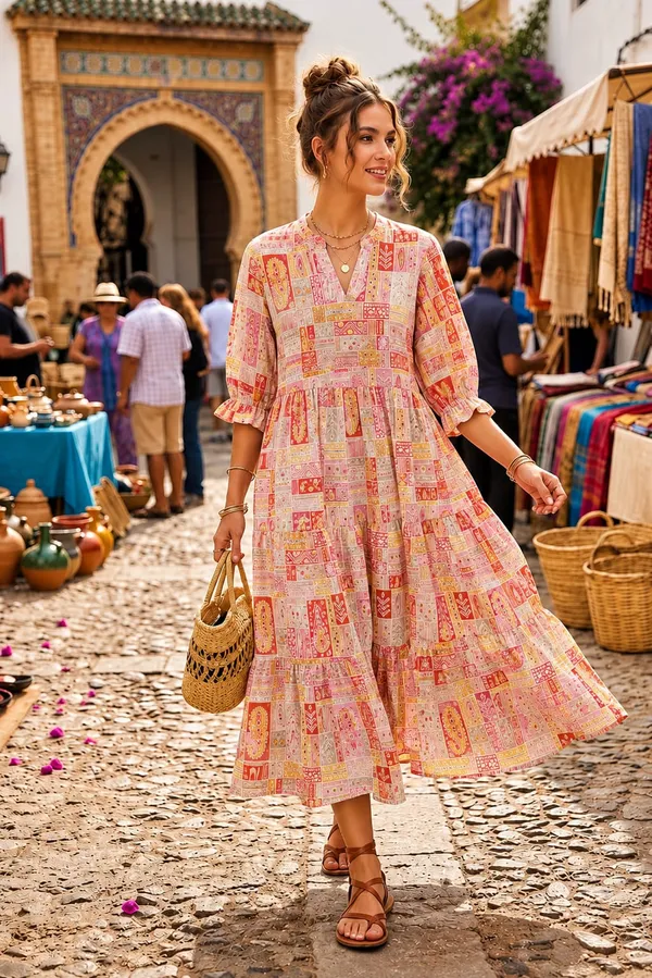 Pink_Multicolour_Geometric_Printed_Tiered_Midi_Dress