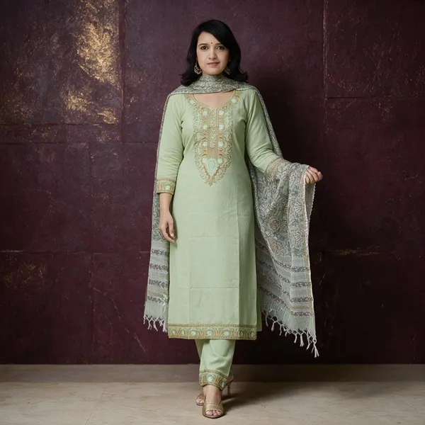 Green_Cotton_Premium_Cotton_Kurta_Set_For_Women