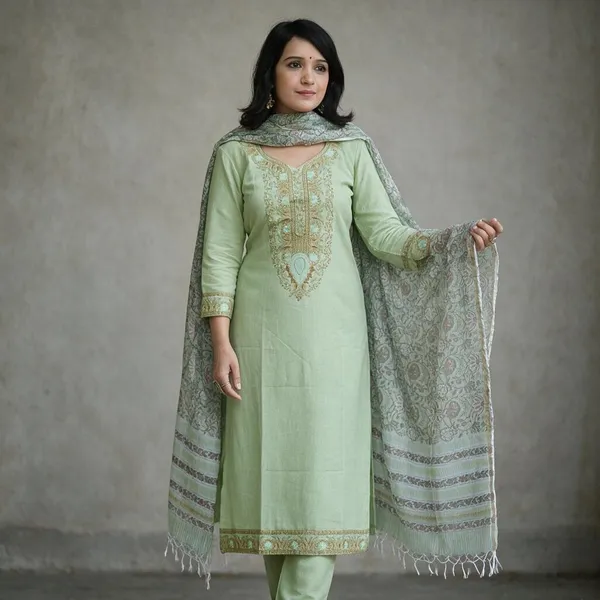 Green_Cotton_Premium_Cotton_Kurta_Set_For_Women