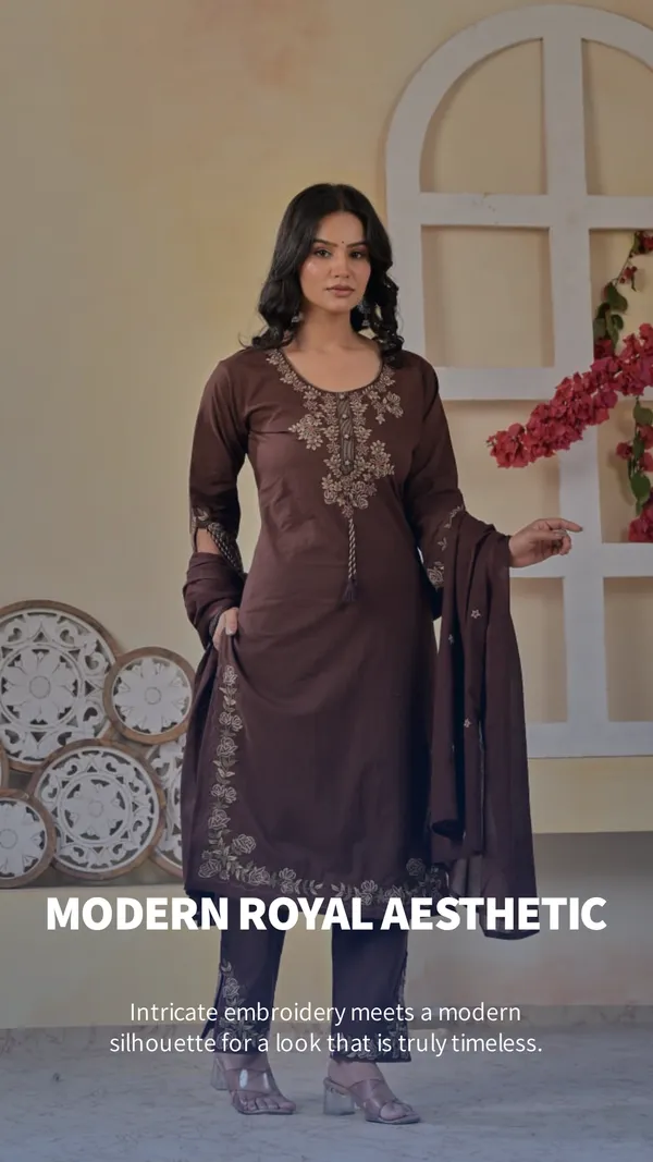 Brown_Cotton_Premium_Cotton_Kurta_Set_For_Women
