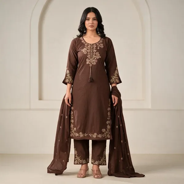 Brown_Cotton_Premium_Cotton_Kurta_Set_For_Women