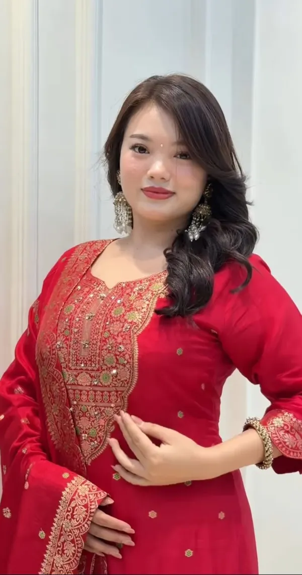 Red_Cotton_Premium_Kurta_Pant_Set_With_Dupatta_For_Women