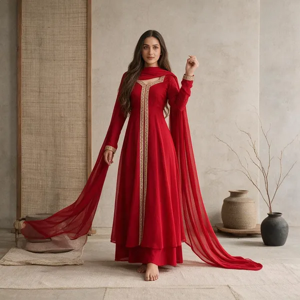 Red_Georgette_Premium_Kurta_Pant_Set_With_Dupatta_For_Women