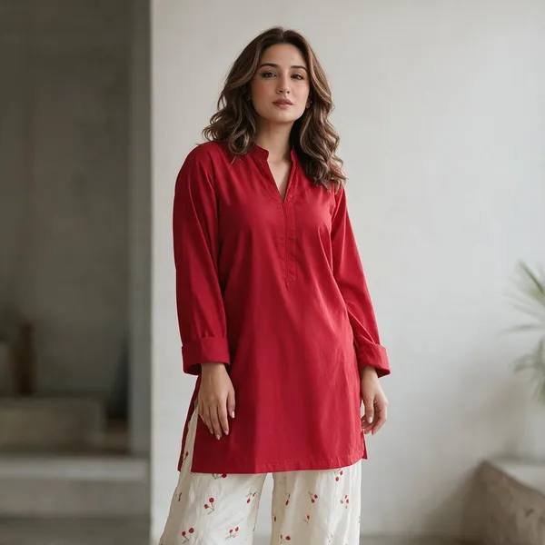 Red_Cotton_Premium_Co-Ord_Set_For_Women