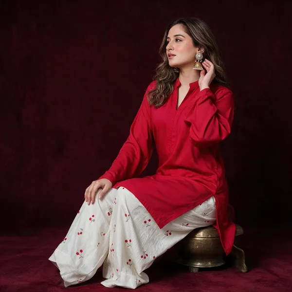 Red_Cotton_Premium_Co-Ord_Set_For_Women