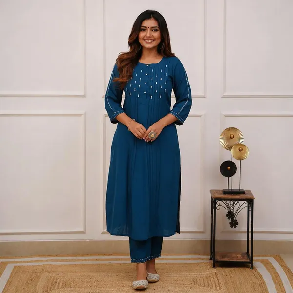 Blue_Cotton_Premium_Kurta_And_Pant_Set_For_Women