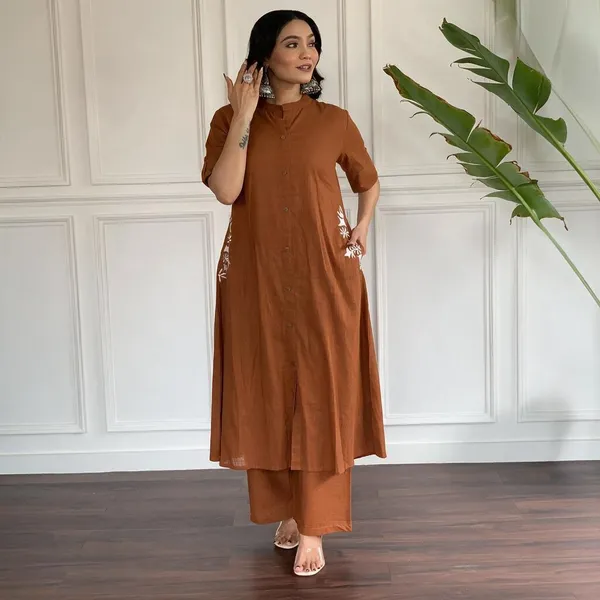 Brown_Cotton_Premium_Cotton_Kurta_Set_For_Women